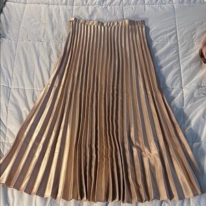 Haute Monde Shimmering Gold Pleated Midi Skirt
